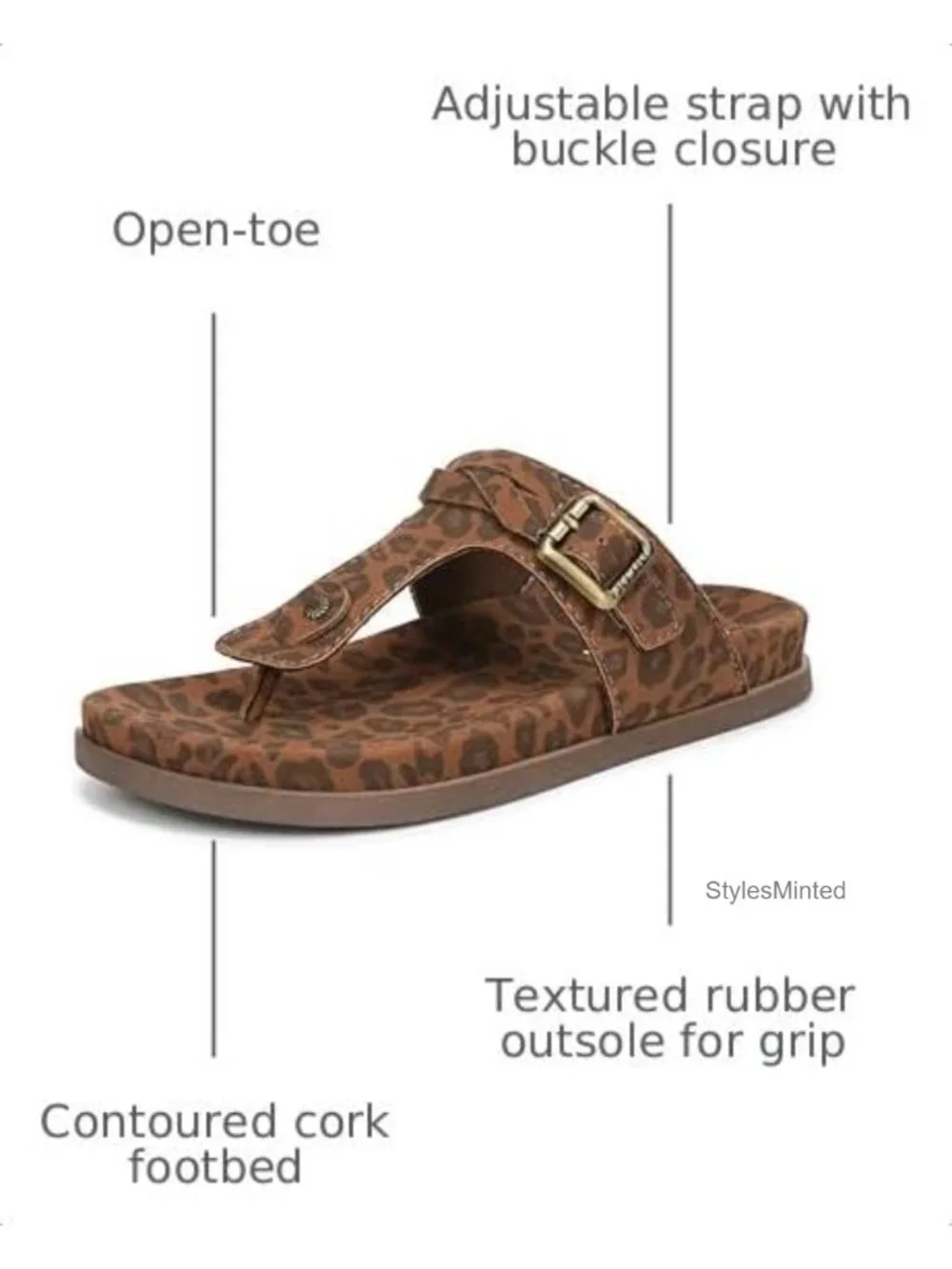Women's Thong Sandals with Adjustable Buckle Strap, Faux Leather or Faux Suede